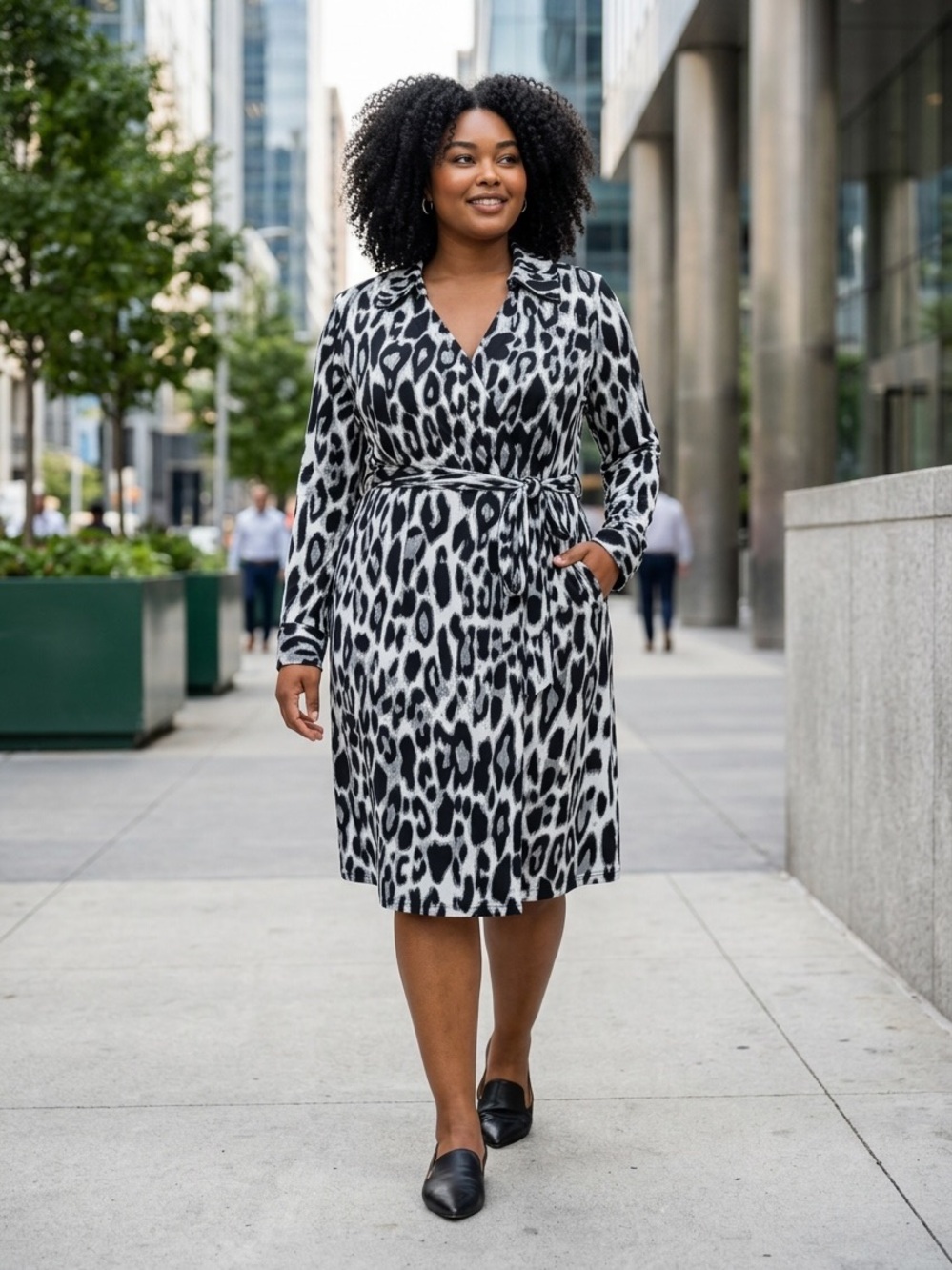 Lane Bryant Leopard Print Long Sleeve Faux Wrap Dress (14-16)